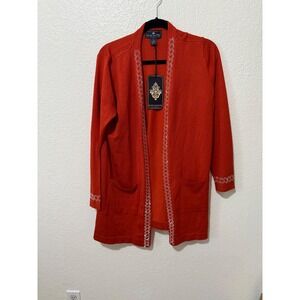 Seven Manor Rooibos Tea Orange Rhinestone Embellished Open Front Cardigan XL NEW
